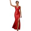 Generisch Abito da sera da donna, senza maniche, scollo a V, maxi abito lungo, elegante, in raso, per damigella d'onore, slim fit, abito da cocktail con spacco, abito da damigella d'onore, abito da ballo, abito