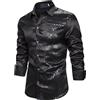Generisch Camicia da uomo 70/80 - Camicia glitterata con risvolto lucido, camicette da lavoro, con paillettes, per feste a tema., O nero., M