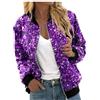 Generisch Giacca glitterata da donna lucida, bomber con paillette, slim fit, a maniche lunghe, con paillettes, elegante, corta, per feste, carnevale, O viola, M
