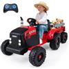 COSTWAY 24V Trattore Elettrico per Bambini, Veicolo con Rimorchio Staccabile, Telecomando, Musica, Porta USB, Partenza Morbida, Fari LED, per Bambini 3-8 Anni (Rosso)