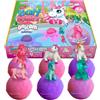 ZIMPLI - 6 x Grandi Bombe da Bagno Unicorno a Sorpresa, 6 Giocattoli Unicorno Inclusi, Giocattoli da Bagno per Bambine, Set Regalo con Bombe da Bagno Frizzanti, Regalo di Natale