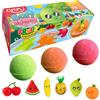 ZIMPLI - 3 x Large 100g Fruity Surprise Baff Bombz, 1 dei 6 giocattoli fruttati da collezionare, uno per ogni bomba da bagno, giocattolo da bagno per bambini, regalo con la paghetta