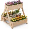 FANTASK Fioriera rialzata verticale a 2 livelli, 66 x 58 x 60 cm, in legno di abete con 3 fioriere e ripiano aperto, telaio a A, per terrazza, balcone, giardino