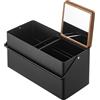 YAMAZAKI 5454 TOWER Scatola per il trucco, nero, Acciaio/Legno/Specchio/Resina ABS, minimalista, 31 x 15 x 15.7 cm