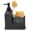 Deobath Dispenser di sapone con supporto per spugna, dispenser di sapone liquido per mani e piatti e portaspazzole, organizer 3 in 1 per lavello da cucina e bagno, nero