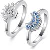QGJNSGC Anelli a urna per cremazione per ceneri, set di anelli celesti con sole e luna, anello scintillante con sole, anello luna blu, placcato argento, anello di promessa di amicizia, anelli celesti