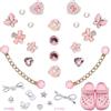 JYJLLM Set di 30 ciondoli per scarpe, rosa, farfalla, fiore, cuore, diamante, zoccolo, decorazioni con gatto in metallo argentato Jibbitz, per adulti, sandali Crocs regalo