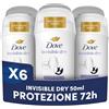 Dove Deodorante Stick Invisible Dry, Deodorante Antitraspirante, Formula Antimacchie, Protezione Fino a 72 Ore, Pro-Ceramide Technology, Ingredienti Idratanti, Deodorante Uomo e Donna, 6 Pezzi da 50ml