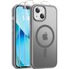 Qasyfanc Magnetica Cover per iPhone 13/14, Grigio | Compatibile con MagSafe,con 2 Pezzi Vetro Temperato Pellicola, Cover Clear Slim Fit Antiurto Militare Antigiallo