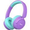iClever BTH22 - Cuffie Bluetooth per bambini, 60 ore di riproduzione, ricarica rapida USB C, Bluetooth 5.4, cavo AUX, volume sicuro 74/85 dBA, cuffie per bambini per iPad/tablet/viaggio/scuola, viola