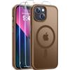 Qasyfanc Magnetica Cover per iPhone 13/14, Marrone | Compatibile con MagSafe,con 2 Pezzi Vetro Temperato Pellicola, Cover Clear Slim Fit Antiurto Militare Antigiallo