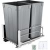 VEVOR contenitore per rifiuti estraibile (50 Qt x2), doppio contenitore per rifiuti da cucina con base, pattumiera con set di ante e cursore soft-close, per armadio da cucina lavello sotto il bancone (grigio)