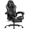 Calivra Sedia da gaming, ergonomica da gioco con poggiapiedi, sedia da gioco, braccioli regolabili, sedia da ufficio, ergonomica, con supporto lombare, nero/grigio (grigio)