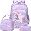 Kimwadalh Zainetti per Bambini Zaino Unicorno Bambina Borsa Scuola 3 in 1 Set di Zaino Elementare Bambine Zainetto Unicornos Ragazza con Borsa Pranzo, Astuccio