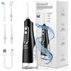 Denta-M DM14 Irrigatore orale - Flosser senza fili con 4 modalità & 4 accessori - Doccia dentale per la pulizia dei denti - IPX7 impermeabile - Volume serbatoio 310 ml (edizione Black)