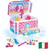 VTech Mosaic Magic Lights Scrigno Portagioie, Portagioie Bambina Luminoso, Personalizzabile con 200 Tessere Mosaico, 4 Statuine Incluse, Melodie Rilassanti, Lingua Italiana, Batterie Incluse, 5+ Anni