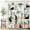 Dazzlewall Tenda Doccia Gatti Neri Piante Verdi 180x200 cm con 12 Ganci | Motivo con gatti neri giocosi e piante verdi in vaso, tessuto impermeabile resistente alla muffa per bagno domestico