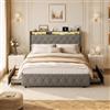 JiaOyu Letto imbottito da 140 x 200 cm, con illuminazione LED RGB, moderno letto matrimoniale con testiera, vano portaoggetti e stazione di ricarica, telaio con rete a doghe e 4 cassetti, senza