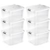 VIRSUS Contenitori Multiuso Trasparente 17G8, misura 42x36x25 cm e capacità 25Lt, porta biancheria, coperchio 2 chiusure a scatto ermetiche, box salvaspazio impilabile armadio, accessori (6) - F