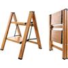 BAOYOUNI Scaletta 2 gradini, pieghevole in alluminio, scala pieghevole portatile, piccola scala domestica con ampio ripiano antiscivolo, portata fino a 150 kg, aspetto legno colore+nero