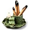 VETOLAKA Porta incenso 4 in 1 in ceramica, rana, foglia di loto, porta incenso per bruciare salvia, Palo Santo, bastoncini di incenso e coni, per yoga, meditazione, zen (rana verde)