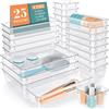 KAHEIGN 25 Pezzi Organizer per Cassetti in Plastica Trasparente, 4 Misure Vassoi Portatrucco Versatili Divisori per Cassetti da Scrivania per Bagno Ufficio Camera da Letto Cosmetici Gioielli Gadget