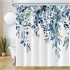 Uiiooazy Tenda Doccia Antimuffa, Tenda da Doccia 180x220cm Eucalipto Foglie Blu Scuro e Verde Fiori Tende da Bagno Tessuto Lavabile Impermeabile Poliestere Tende per Vasca da Bagno con 12 Anelli