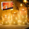 YINUO LIGHT Candele LED Senza Fiamma Set di 3, 10/12.7/15.2cm Luci di Candele, Batteria Pilastri in Vetro Realistico Tremolante Modalità Fiamma, Lanterne con Telecomando Timer Festa della mamma