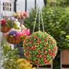 Garden Mile Grande palla topiaria artificiale da 30 cm, con rose rosse, pianta finta da appendere, resistente ai raggi UV, resistente alle intemperie, decorativa, per esterni, giardino, patio, portico