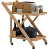 Carrello da Cucina Portavivande Pieghevole 66x40x70 cm a 2 Livelli con Portabottiglie in Legno di Bambù