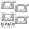 KAWAHA Lucchetto a forma di D in acciaio inox 71/80-4PS con chiavi in acciaio inossidabile per porta del garage, contenitori, capannoni, armadietti e magazzini (8,8 cm, con chiave uguale - 4 pezzi)