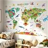 DECOWALL DL3-2415 Adesivi murali per bambini con mappa del mondo dei dinosauri XLarge 151 x 106 cm Adesivi educativi cartoni animati rimovibili bambini ragazzi cameretta bambini soggiorno casa arte