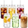 Yisituo Bicchieri di plastica da 500 ml con coperchio e cannucce, tazze riutilizzabili per frullati e caffè freddo, per bevande fredde, cocktail e bevande per feste, confezione da 6 (6, trasparenti)