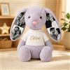 VEELU Peluche Coniglio Personalizzato con 4 Foto, Coniglio di Stoffa con Stampa Foto sulle Orecchie, Regalo Personalizzato per Famiglia, Coppia, Mamma e Papà, Compleanno, Matrimonio, Anniversario (Stile 2)