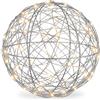 Relaxdays Sfera LED a batterie in filo metallico, argento | cavo lungo, Ø 20 cm da appendere o appoggiare
