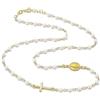 amorili Collana Rosario Donna in Argento 925 Dorato Girocollo con Grani di Perle - Simbolo Cattolico Cristiano di Fede Religioso - Collana Elegante Idea Regalo cll2144
