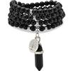 Self-Discovery Mala Charm Albero della Vita, 108 Perle Mala Naturale Collana spirituale con ciondolo esagonale al quarzo Reiki (Agata nera (Black Agate))