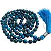 INFINITY GEMS Perline Mala naturali in pietra occhio di tigre blu AAA | 108 Collana Mala | Mala annodato da 8 mm | Collana con nappa | Meditazione Japa Mala