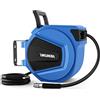 Himimi Avvolgitubo ad Aria Compressa con 9,5mm x 15m + 1.3m Tubo, 1/4 BSPT Raccordi Rapidi, Avvolgitubo da Parete per Aria Compressa, Arrotolatore Riavvolgimento Automatico, Max 12 Bar (Blu E Nero, 1PCS)