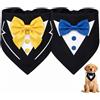 FIQLUL 2 Pezzi Bandana per Cani con Papillon Elegante, Smoking Cane per Matrimonio e Compleanno, Collare Regolabile con Cravatta a Farfalla per Cani Taglia Media e Grande, Giallo e Blu