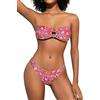 SHEKINI Costume da bagno da donna con scollo a O, con lacci, senza spalline, sexy, da spiaggia, High Cut, Stampa floreale rossa, S