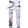 WAZHAKU Jeans Pantalon Denim Moto Bianco Nero Bike Straight Jeans Uomo Hip Hop Punk Rock Streetwear Pantaloni Jeans strappati Slim Fit Stretch Jeans Stampa Denim Pantaloni Bootcut Jeans Uomo