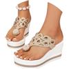 Tobysper Sandali da donna con plateau, infradito con zeppa, sandali bohémien con strass e perle, eleganti infradito con strass, sandali ortopedici, sandali estivi da spiaggia