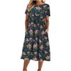 Masrin Abito da donna retrò con motivo floreale, scollo rotondo, a maniche corte, oversize, largo, estivo, per il tempo libero, in cotone, linea ad A, con tasche