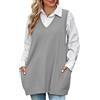 Niwicee Maglione Gilet Donna Scollo a V Pullover Maglione Senza Maniche,Autunnale Invernale Maglioni Oversize Tinta Unita mit Taschino,Cotone Top Smanicato Gilet in Maglia Elegante-B-Grigio Chiaro-L