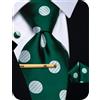 YourTies Set di cravatte da uomo con motivo cachemire floreale, in seta, fazzoletto quadrato e gemelli per matrimonio, feste, affari, Punto bianco verde, One Size