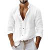 Generico Camicia Uomo Lino Manica Lunga Estiva vestibilità Ampia Camicie Casual Henley Uomo con Bottoni Tinta Unita Maglie Cotone Fresca Camicia in Lino da Spiaggia Estiva per Mare Vacanza
