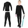 TBoonor Biancheria Intima Termica per Bambini Set di Biancheria Intima da Sci Bambini Funzionale Camicia Termico Pantaloni per Running Sport Invernali Intimo Termico Set Nero con Filo Nero - Sottile