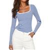 Aottori Maglia Donna a Righe Scollo Quadrato Blu Bianco M