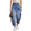 Wonyier Jeans a barile da donna larghi con stampa a ferro di cavallo jeans a ferro di cavallo a vita media gamba larga ritagliati alla caviglia pantaloni in denim